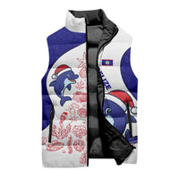 Belize Christmas Sleeveless Puffer Jacket with Santa Dolphins Coral Reef and Ocean Holiday Theme - Wonder Print Shop