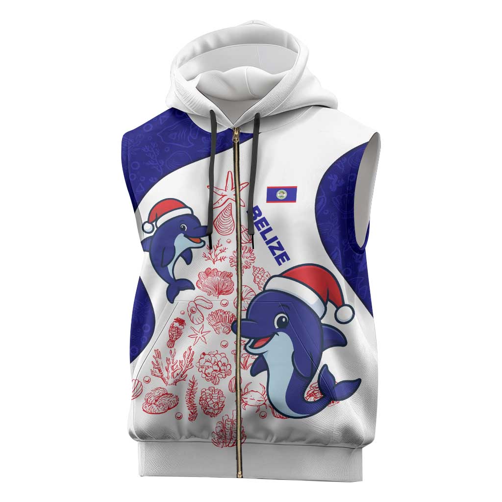 Belize Christmas Sleeveless Zip Hoodie with Santa Dolphins Coral Reef and Ocean Holiday Theme - Wonder Print Shop