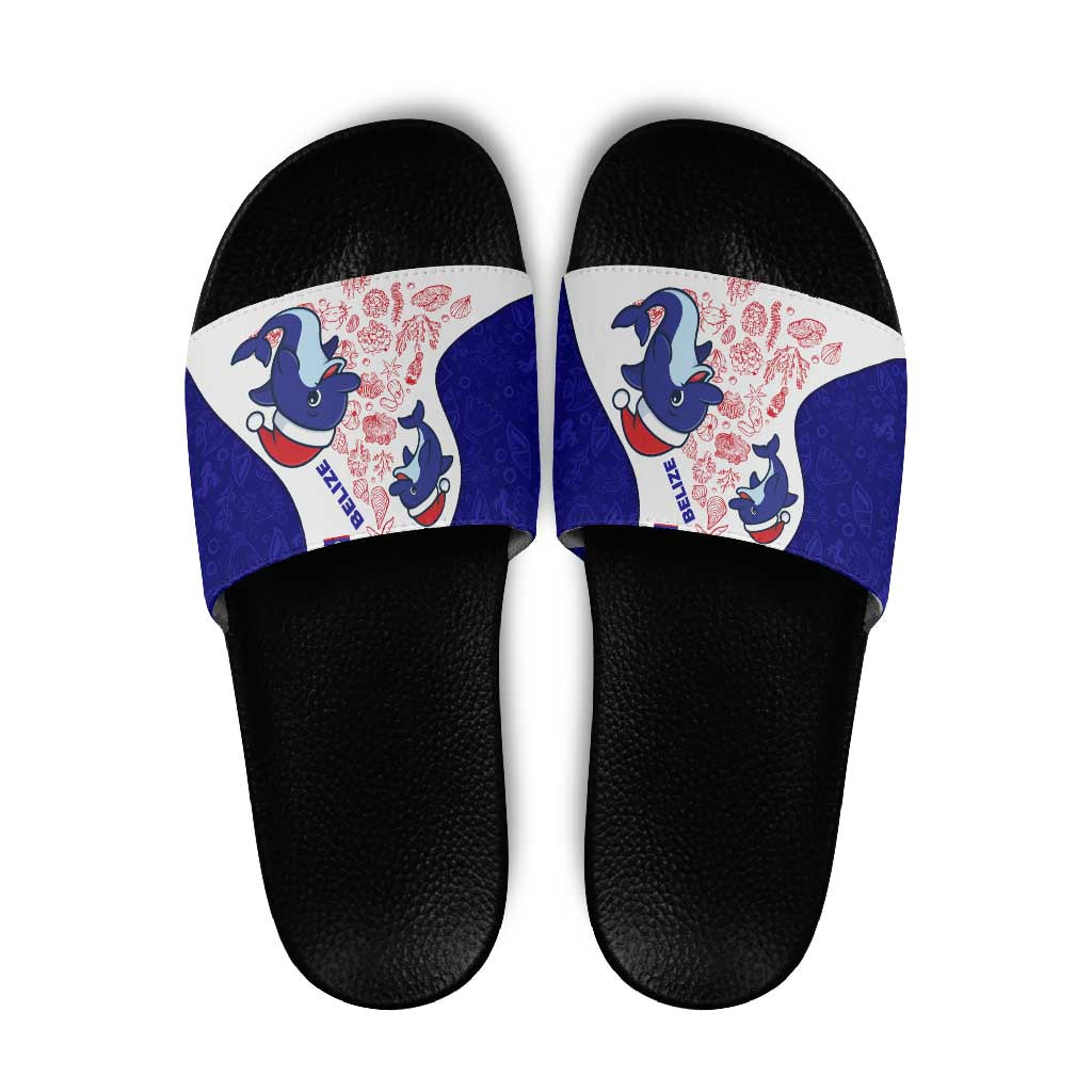 Belize Christmas Slide Sandals with Santa Dolphins Coral Reef and Ocean Holiday Theme - Wonder Print Shop