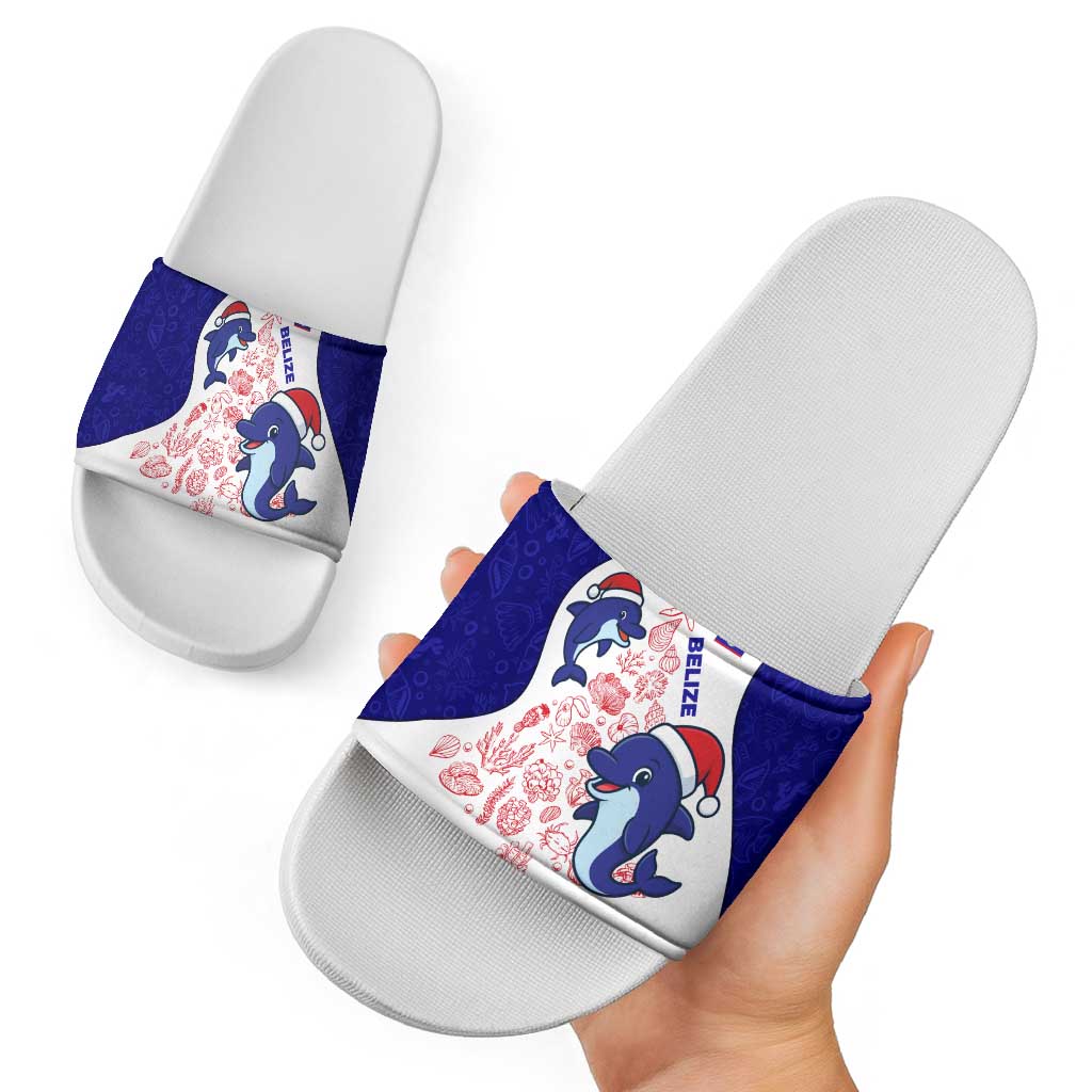 Belize Christmas Slide Sandals with Santa Dolphins Coral Reef and Ocean Holiday Theme - Wonder Print Shop