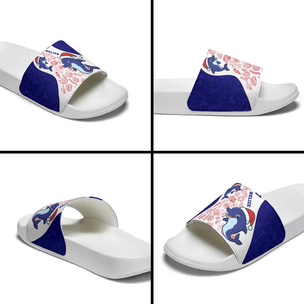 Belize Christmas Slide Sandals with Santa Dolphins Coral Reef and Ocean Holiday Theme - Wonder Print Shop