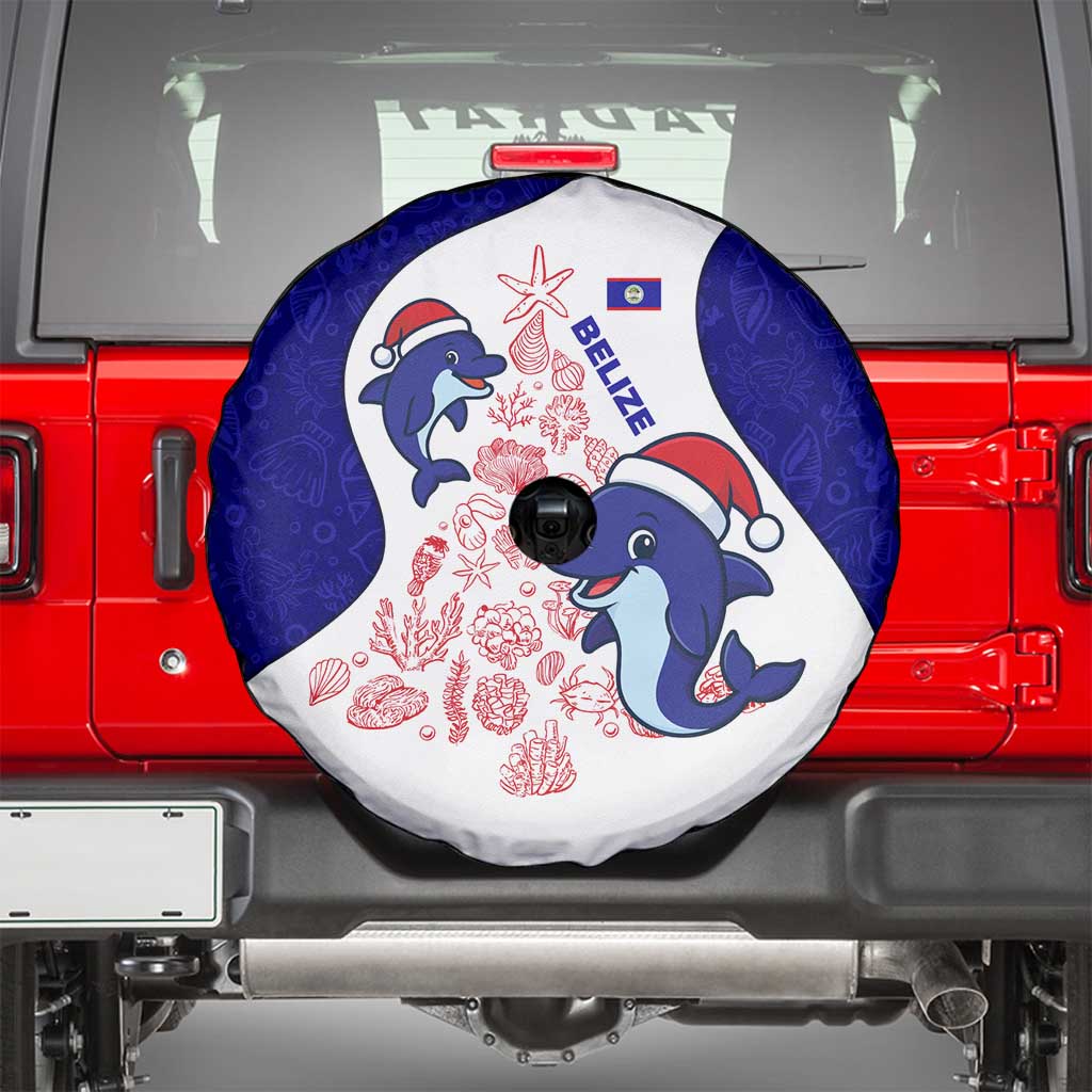 Belize Christmas Spare Tire Cover with Santa Dolphins Coral Reef and Ocean Holiday Theme - Wonder Print Shop