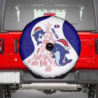 Belize Christmas Spare Tire Cover with Santa Dolphins Coral Reef and Ocean Holiday Theme - Wonder Print Shop