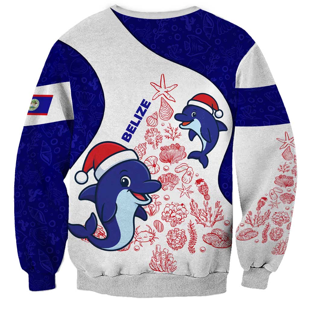 Belize Christmas Sweatshirt with Santa Dolphins Coral Reef and Ocean Holiday Theme - Wonder Print Shop