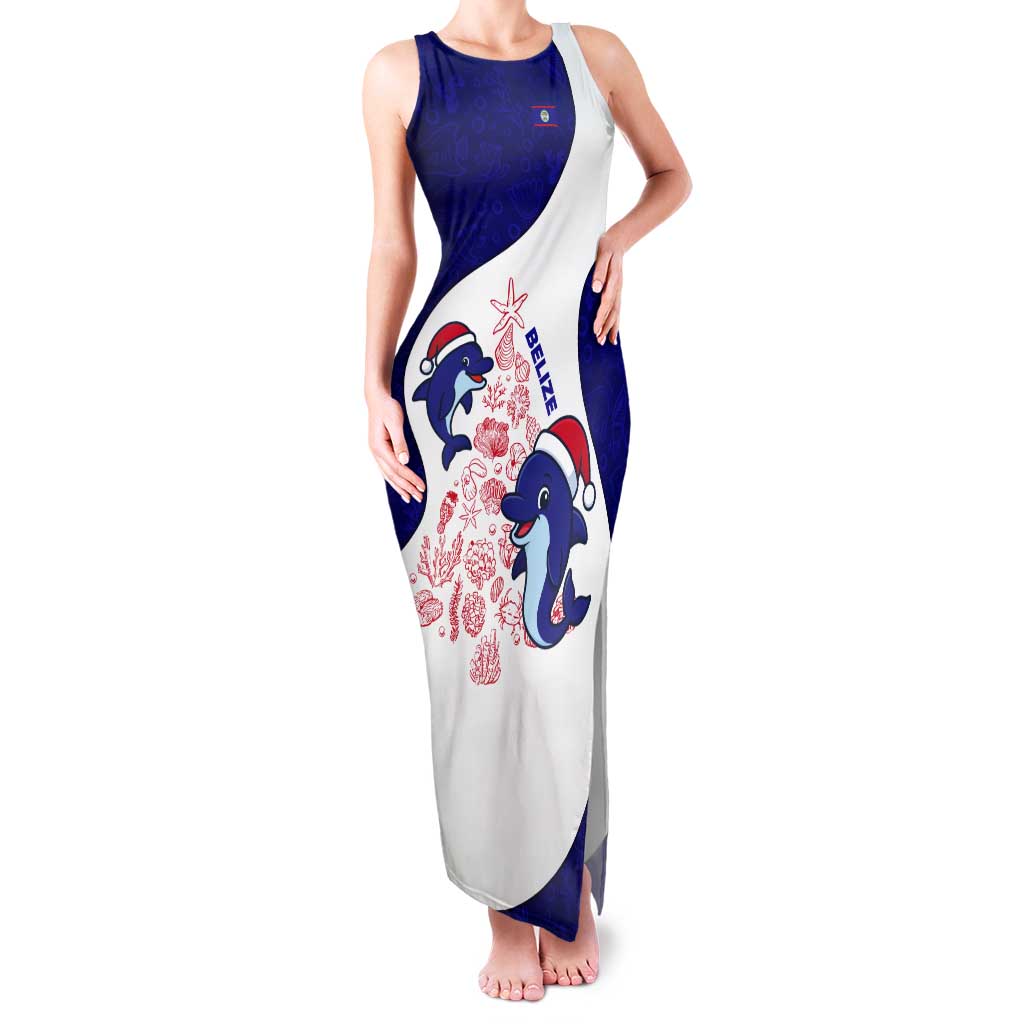 Belize Christmas Tank Maxi Dress with Santa Dolphins Coral Reef and Ocean Holiday Theme - Wonder Print Shop
