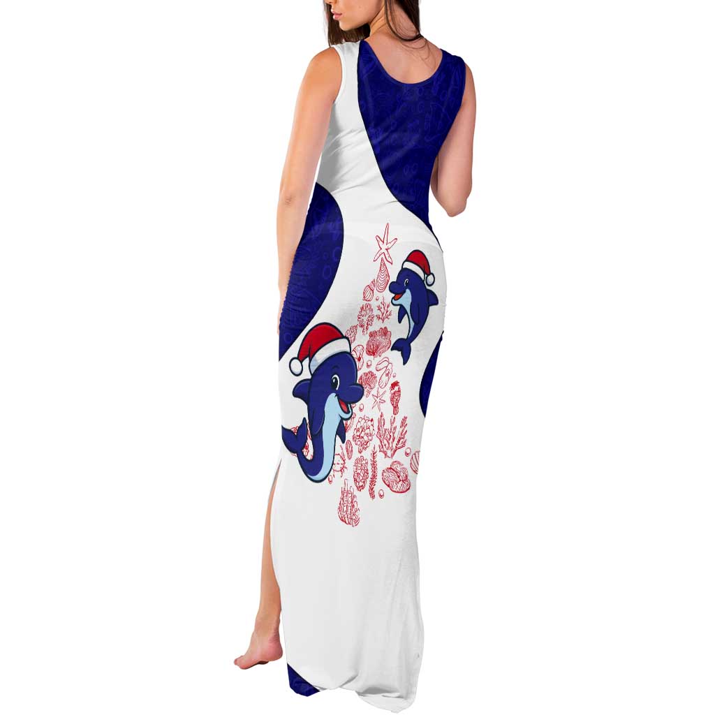 Belize Christmas Tank Maxi Dress with Santa Dolphins Coral Reef and Ocean Holiday Theme - Wonder Print Shop