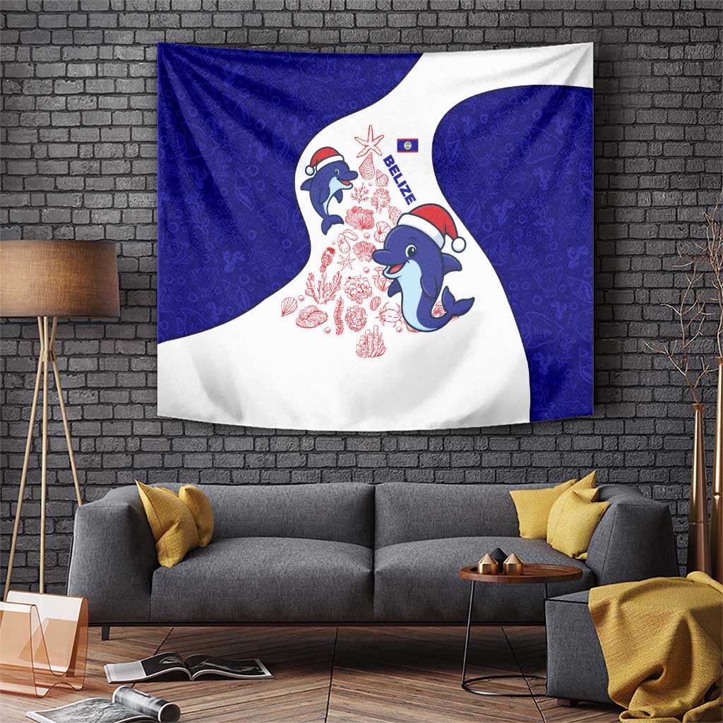 Belize Christmas Tapestry with Santa Dolphins Coral Reef and Ocean Holiday Theme - Wonder Print Shop