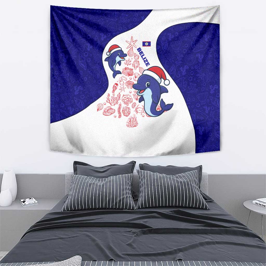 Belize Christmas Tapestry with Santa Dolphins Coral Reef and Ocean Holiday Theme - Wonder Print Shop