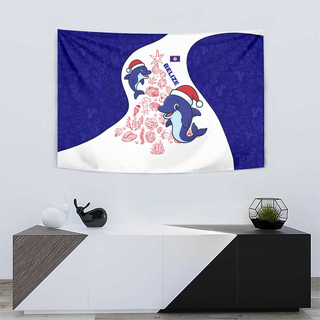 Belize Christmas Tapestry with Santa Dolphins Coral Reef and Ocean Holiday Theme - Wonder Print Shop