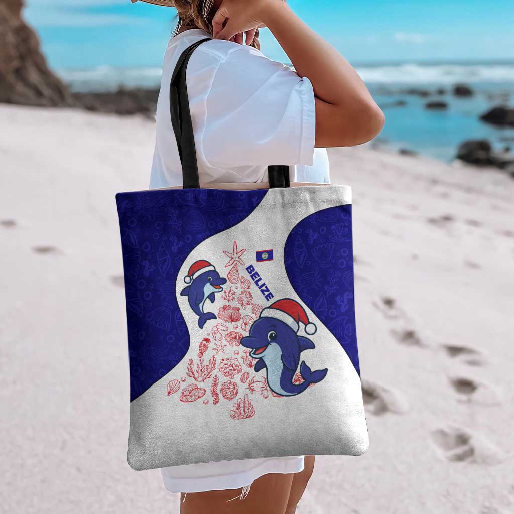 Belize Christmas Tote Bag with Santa Dolphins Coral Reef and Ocean Holiday Theme - Wonder Print Shop