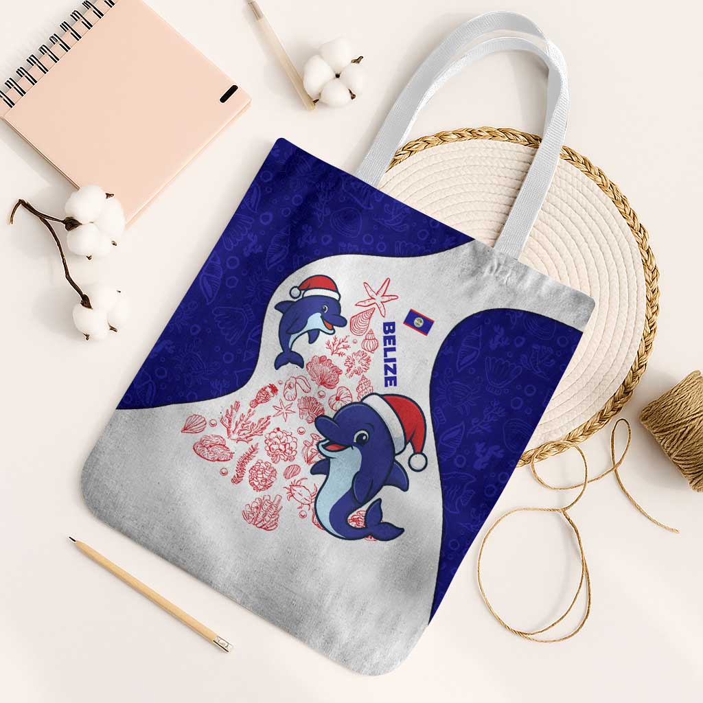 Belize Christmas Tote Bag with Santa Dolphins Coral Reef and Ocean Holiday Theme - Wonder Print Shop
