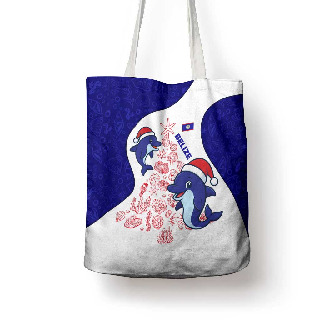 Belize Christmas Tote Bag with Santa Dolphins Coral Reef and Ocean Holiday Theme - Wonder Print Shop