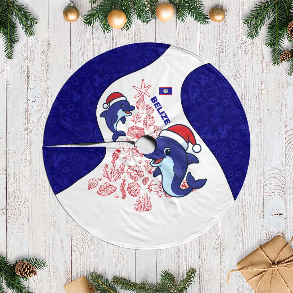 Belize Christmas Tree Skirt with Santa Dolphins Coral Reef and Ocean Holiday Theme - Wonder Print Shop