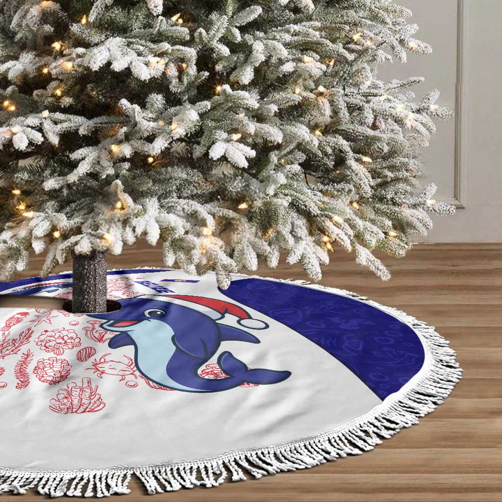 Belize Christmas Tree Skirt with Santa Dolphins Coral Reef and Ocean Holiday Theme - Wonder Print Shop