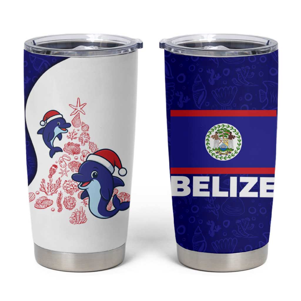 Belize Christmas Tumbler Cup with Santa Dolphins Coral Reef and Ocean Holiday Theme - Wonder Print Shop