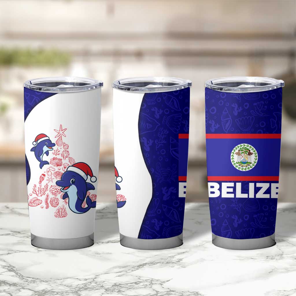 Belize Christmas Tumbler Cup with Santa Dolphins Coral Reef and Ocean Holiday Theme - Wonder Print Shop