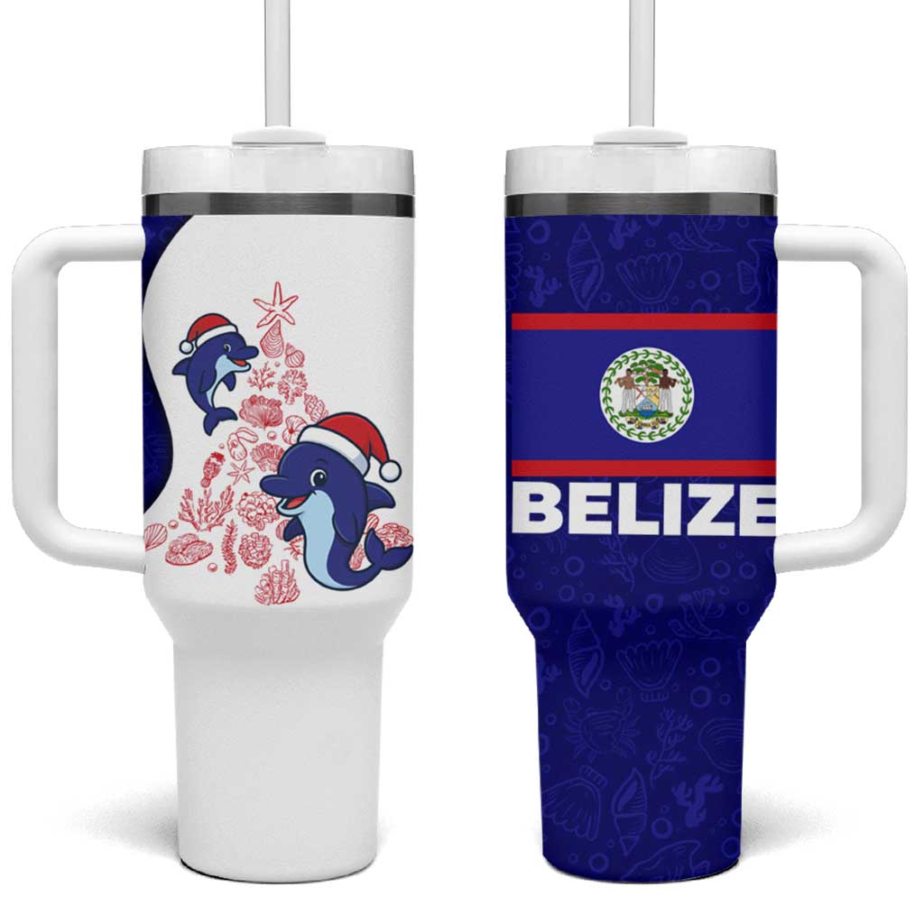 Belize Christmas Tumbler With Handle with Santa Dolphins Coral Reef and Ocean Holiday Theme - Wonder Print Shop