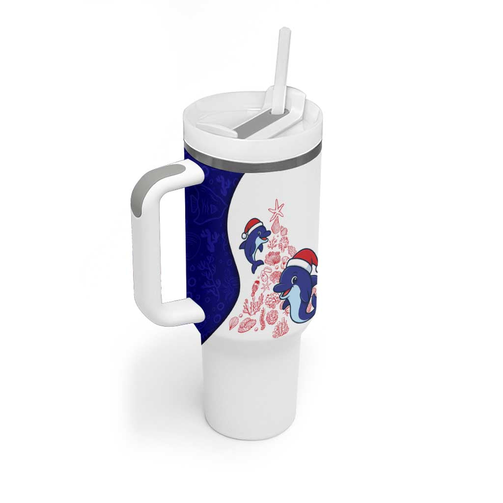 Belize Christmas Tumbler With Handle with Santa Dolphins Coral Reef and Ocean Holiday Theme - Wonder Print Shop
