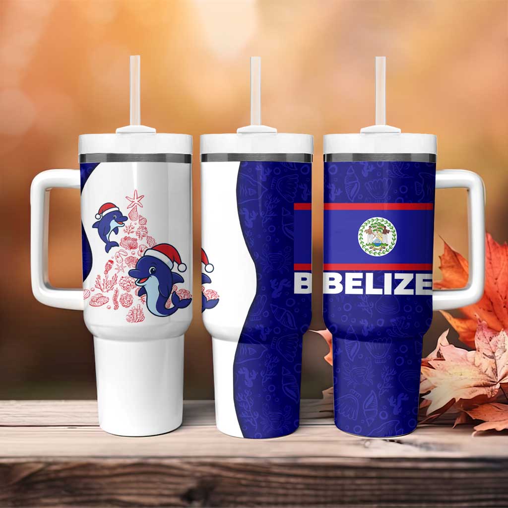 Belize Christmas Tumbler With Handle with Santa Dolphins Coral Reef and Ocean Holiday Theme - Wonder Print Shop