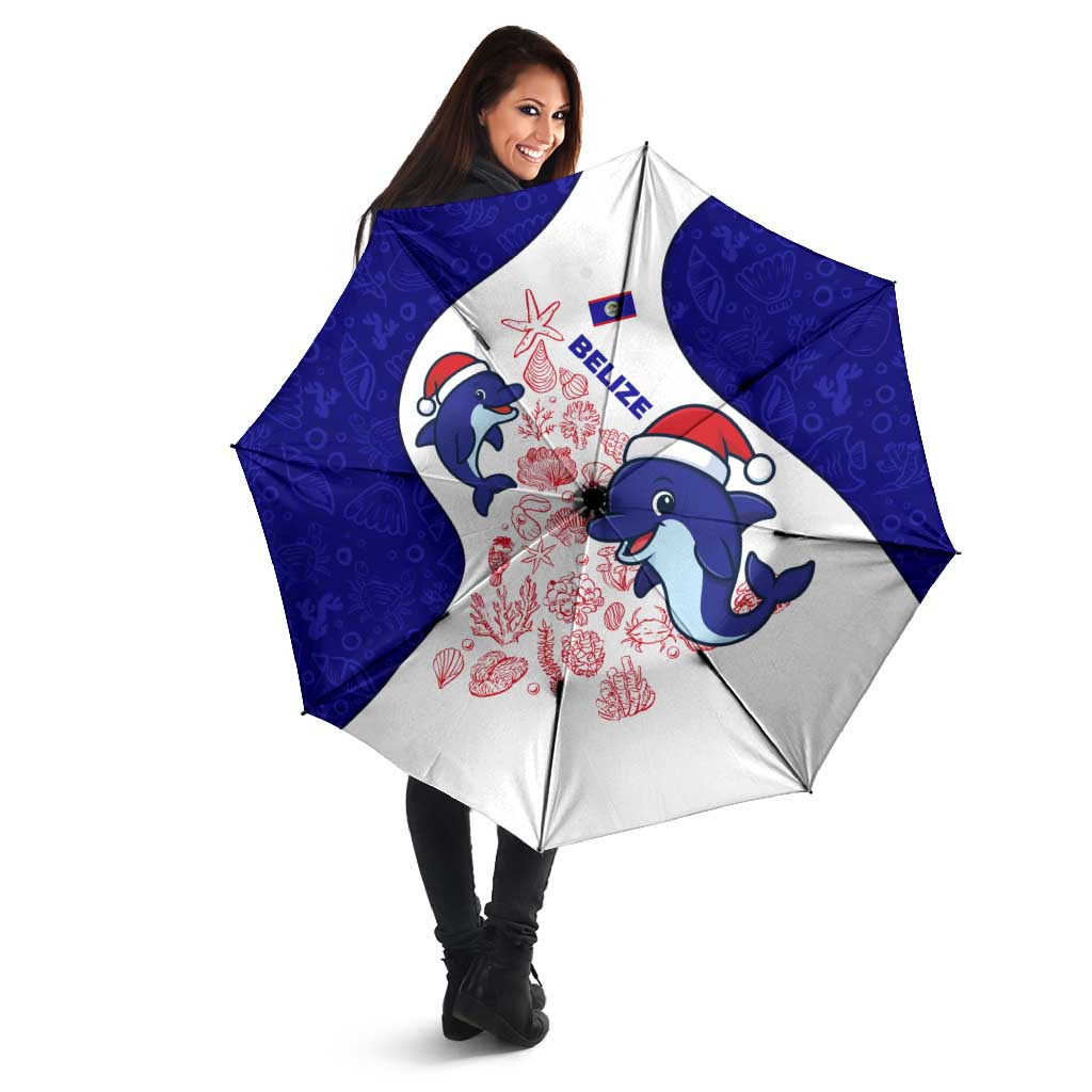 Belize Christmas Umbrella with Santa Dolphins Coral Reef and Ocean Holiday Theme - Wonder Print Shop