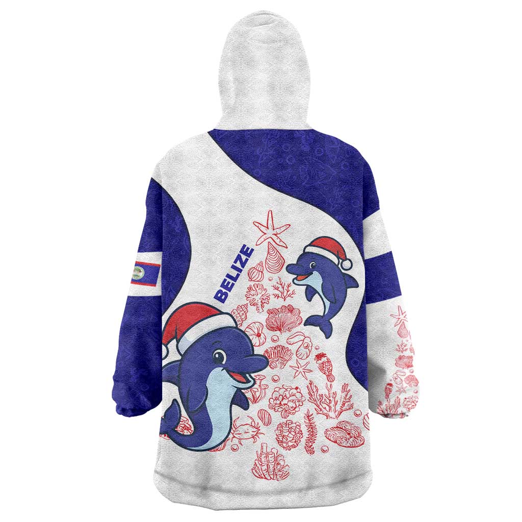 Belize Christmas Wearable Blanket Hoodie with Santa Dolphins Coral Reef and Ocean Holiday Theme - Wonder Print Shop