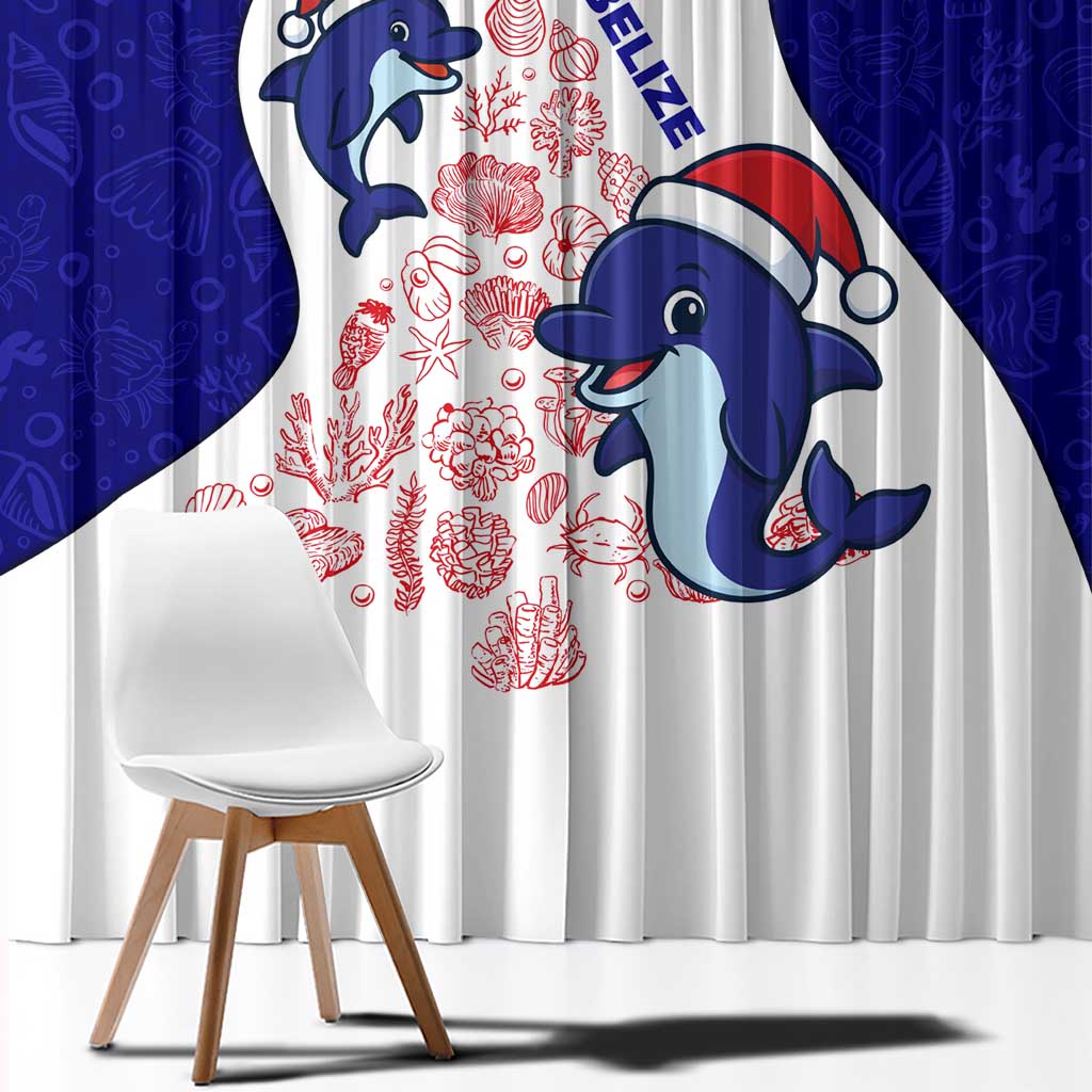Belize Christmas Window Curtain with Santa Dolphins Coral Reef and Ocean Holiday Theme - Wonder Print Shop
