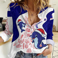 Belize Christmas Women Casual Shirt with Santa Dolphins Coral Reef and Ocean Holiday Theme - Wonder Print Shop