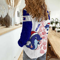 Belize Christmas Women Casual Shirt with Santa Dolphins Coral Reef and Ocean Holiday Theme - Wonder Print Shop