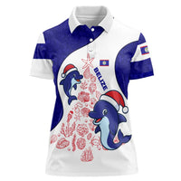 Belize Christmas Women Polo Shirt with Santa Dolphins Coral Reef and Ocean Holiday Theme - Wonder Print Shop