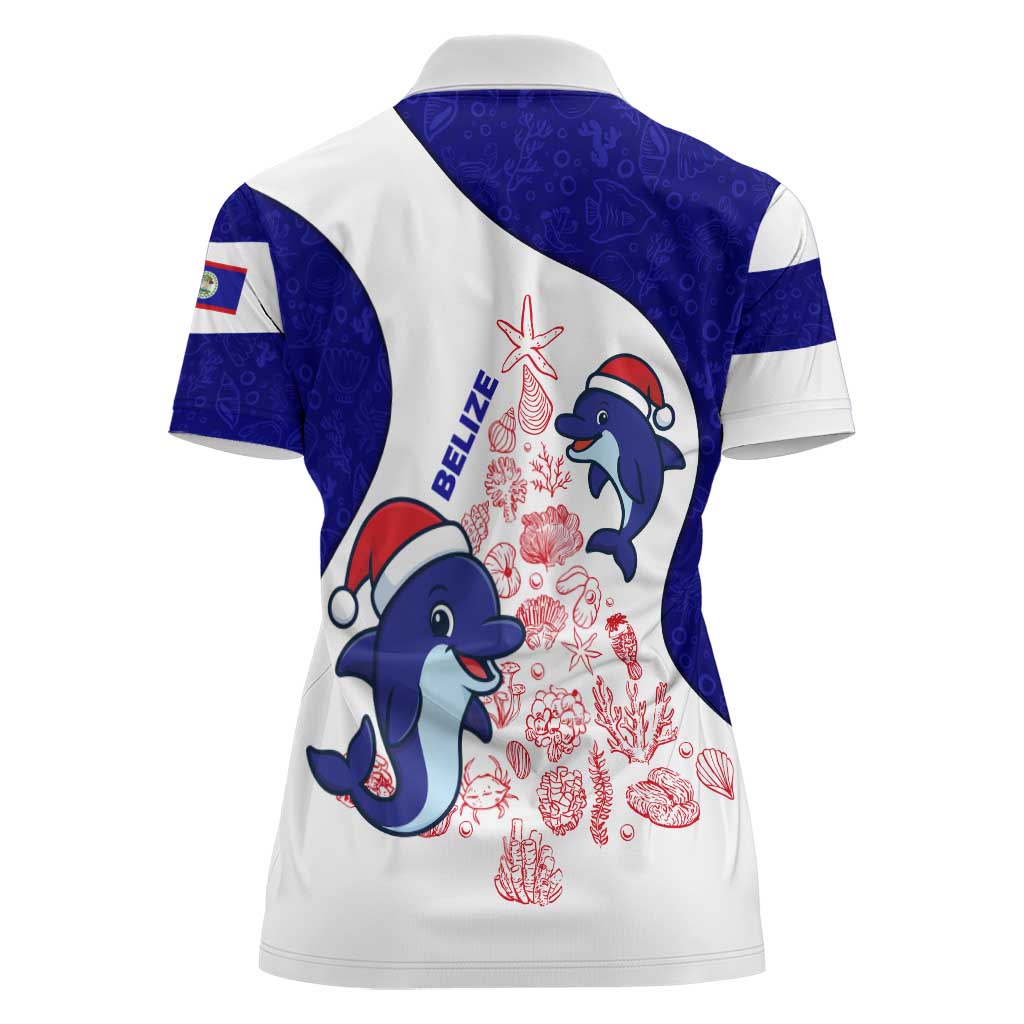 Belize Christmas Women Polo Shirt with Santa Dolphins Coral Reef and Ocean Holiday Theme - Wonder Print Shop