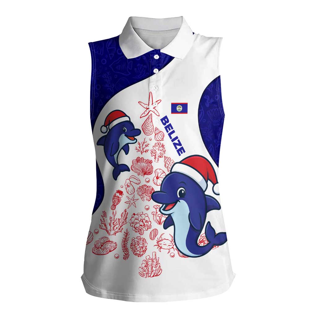 Belize Christmas Women Sleeveless Polo Shirt with Santa Dolphins Coral Reef and Ocean Holiday Theme - Wonder Print Shop