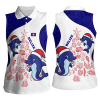 Belize Christmas Women Sleeveless Polo Shirt with Santa Dolphins Coral Reef and Ocean Holiday Theme - Wonder Print Shop
