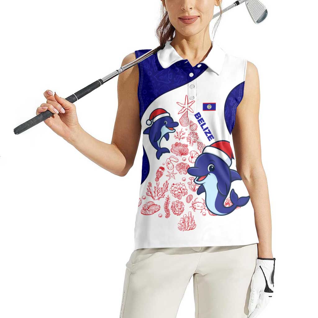 Belize Christmas Women Sleeveless Polo Shirt with Santa Dolphins Coral Reef and Ocean Holiday Theme - Wonder Print Shop