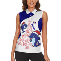 Belize Christmas Women Sleeveless Polo Shirt with Santa Dolphins Coral Reef and Ocean Holiday Theme - Wonder Print Shop