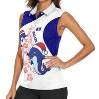 Belize Christmas Women Sleeveless Polo Shirt with Santa Dolphins Coral Reef and Ocean Holiday Theme - Wonder Print Shop
