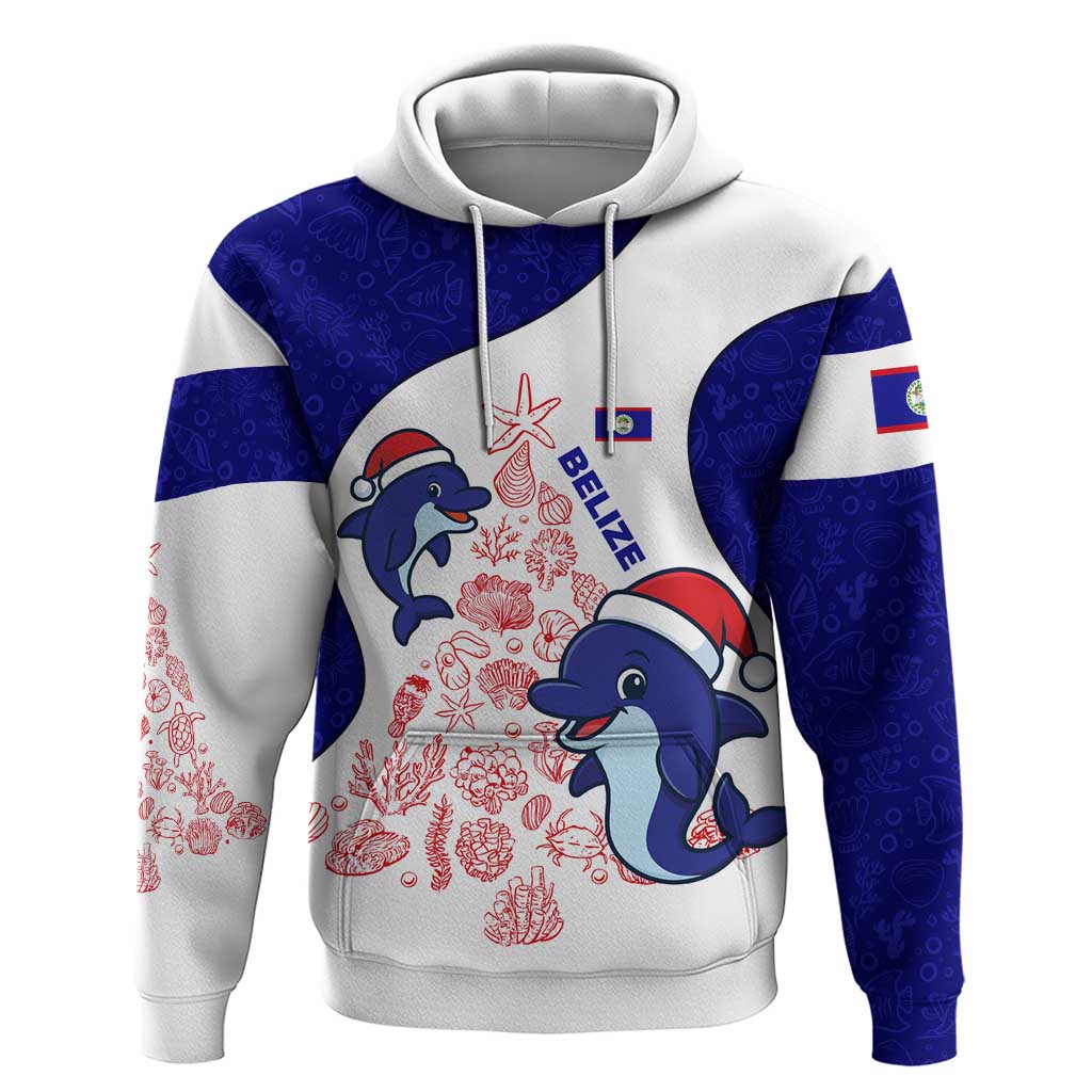 Belize Christmas Zip Hoodie with Santa Dolphins Coral Reef and Ocean Holiday Theme - Wonder Print Shop