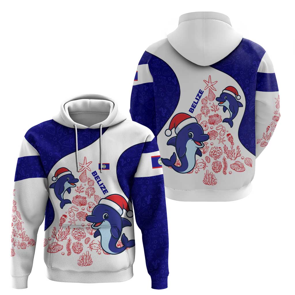 Belize Christmas Zip Hoodie with Santa Dolphins Coral Reef and Ocean Holiday Theme - Wonder Print Shop