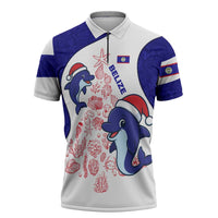 Belize Christmas Zipper Polo Shirt with Santa Dolphins Coral Reef and Ocean Holiday Theme - Wonder Print Shop