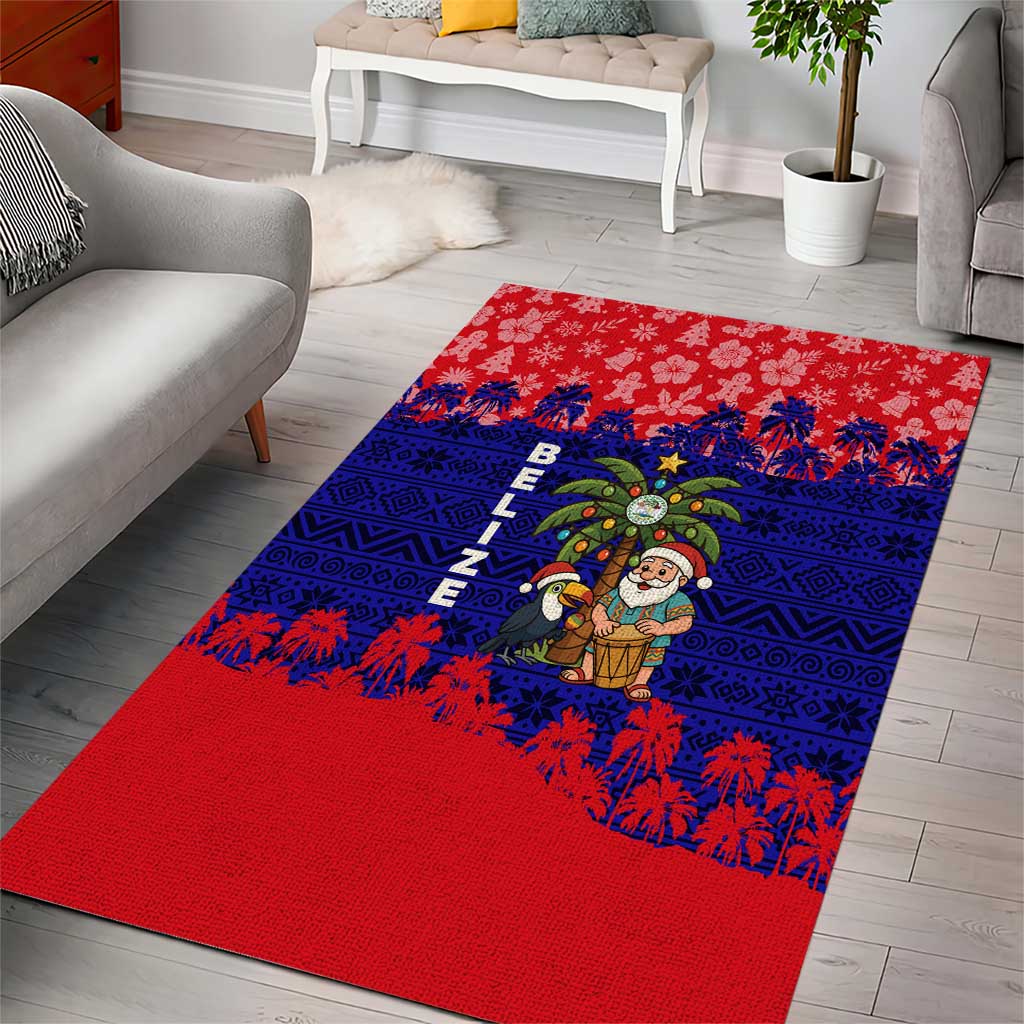 Belize Christmas Area Rug with Santa Toucan Palm Tree and Tribal Holiday Pattern - Wonder Print Shop