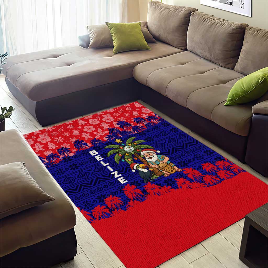 Belize Christmas Area Rug with Santa Toucan Palm Tree and Tribal Holiday Pattern - Wonder Print Shop