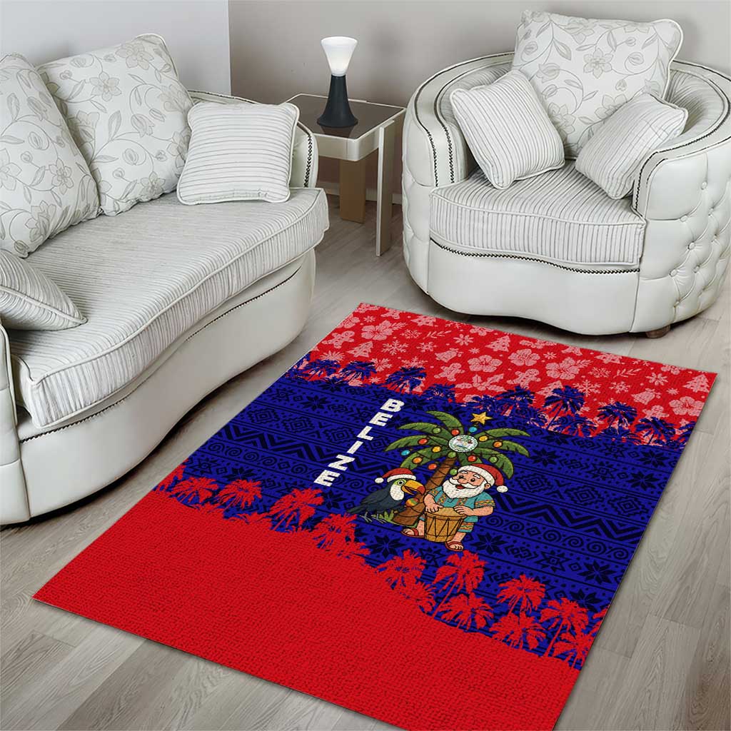 Belize Christmas Area Rug with Santa Toucan Palm Tree and Tribal Holiday Pattern - Wonder Print Shop