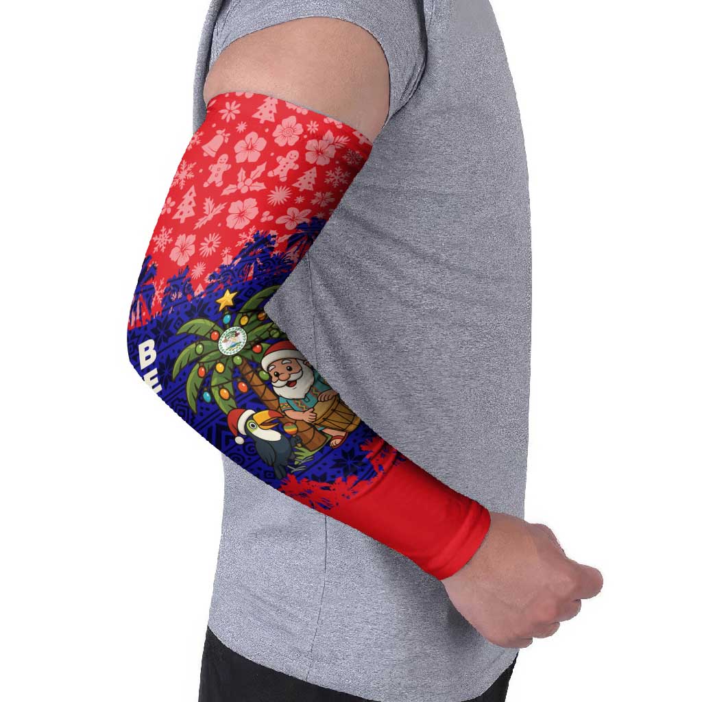 Belize Christmas Arm Sleeves with Santa Toucan Palm Tree and Tribal Holiday Pattern - Wonder Print Shop