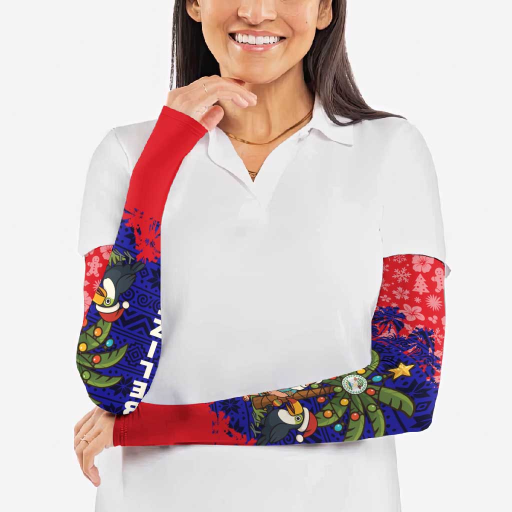Belize Christmas Arm Sleeves with Santa Toucan Palm Tree and Tribal Holiday Pattern - Wonder Print Shop