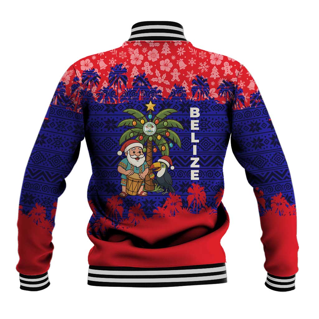 Belize Christmas Baseball Jacket with Santa Toucan Palm Tree and Tribal Holiday Pattern - Wonder Print Shop