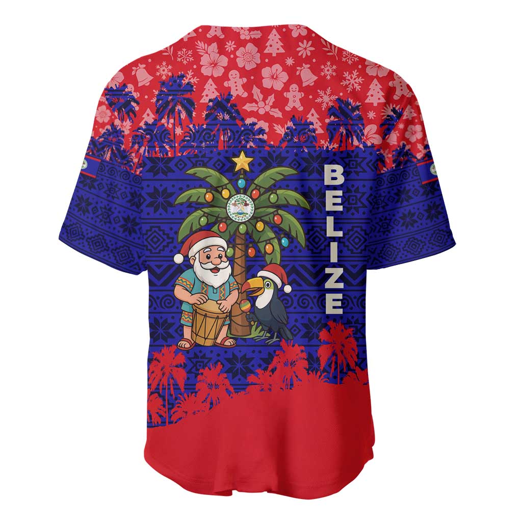 Belize Christmas Baseball Jersey with Santa Toucan Palm Tree and Tribal Holiday Pattern - Wonder Print Shop