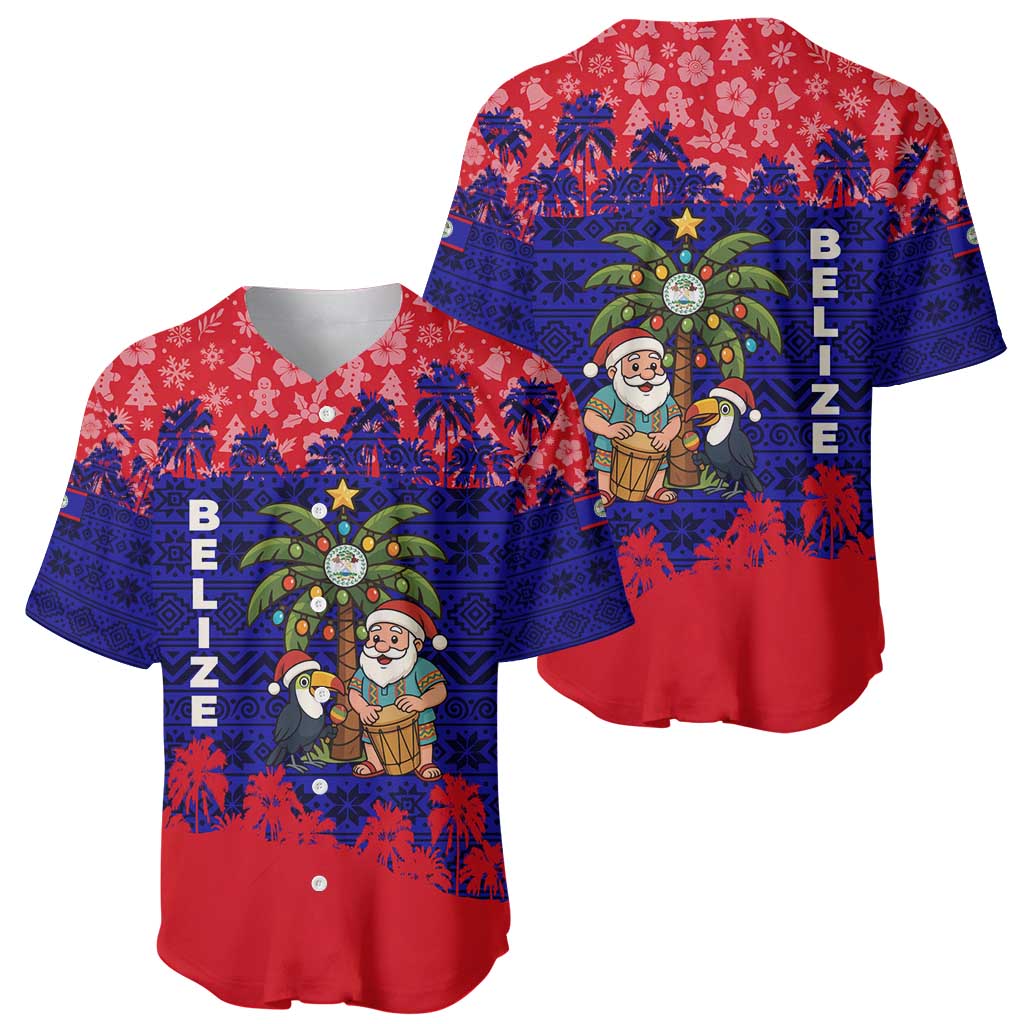 Belize Christmas Baseball Jersey with Santa Toucan Palm Tree and Tribal Holiday Pattern - Wonder Print Shop