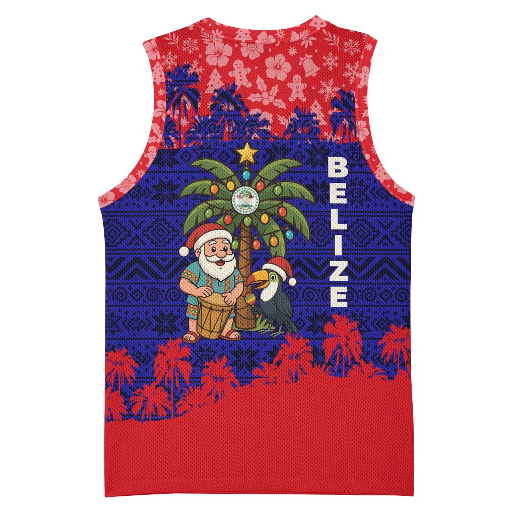 Belize Christmas Basketball Jersey with Santa Toucan Palm Tree and Tribal Holiday Pattern - Wonder Print Shop