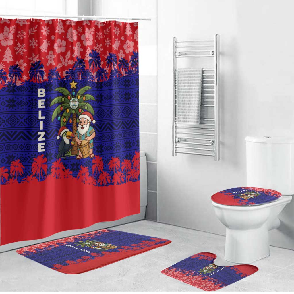 Belize Christmas Bathroom Set with Santa Toucan Palm Tree and Tribal Holiday Pattern - Wonder Print Shop