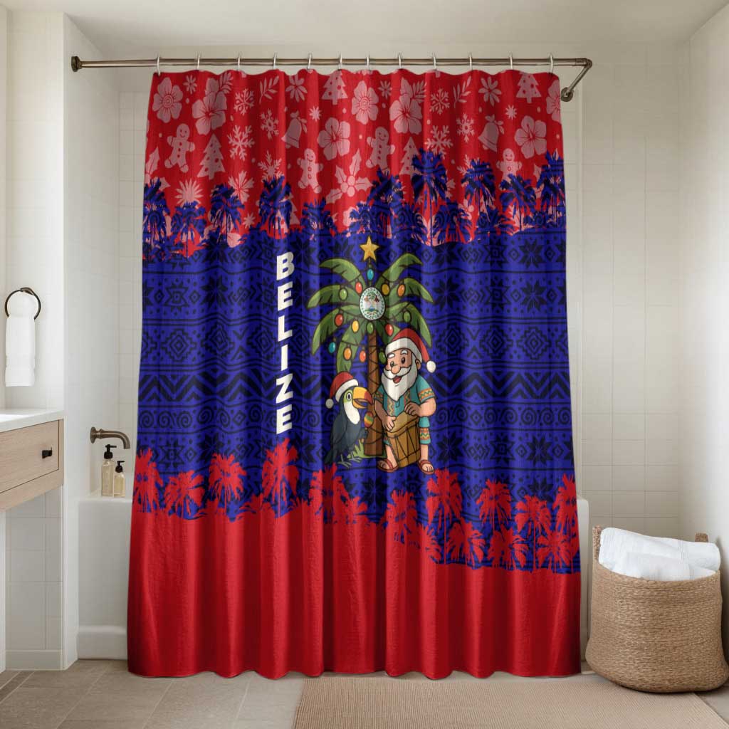 Belize Christmas Bathroom Set with Santa Toucan Palm Tree and Tribal Holiday Pattern - Wonder Print Shop