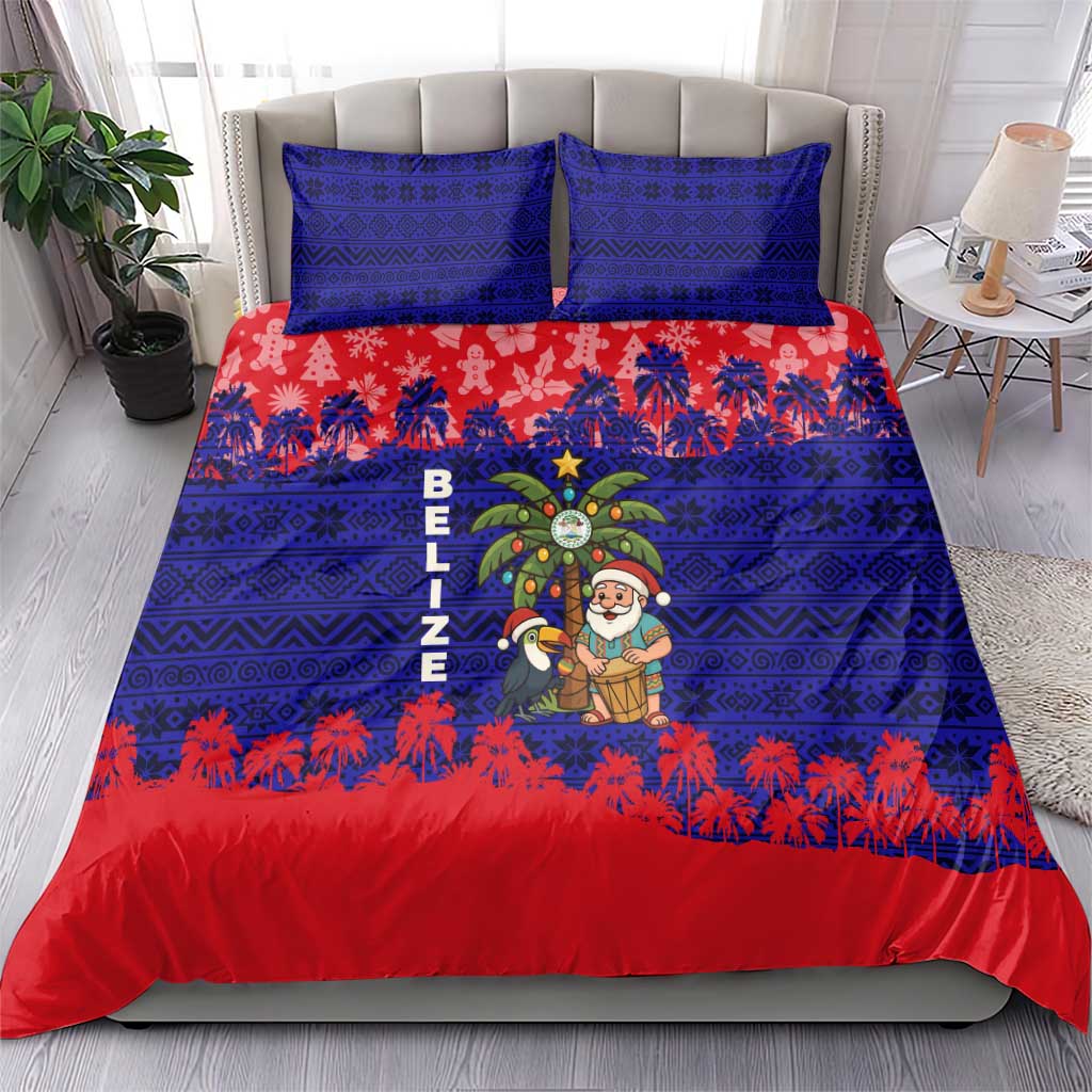 Belize Christmas Bedding Set with Santa Toucan Palm Tree and Tribal Holiday Pattern - Wonder Print Shop